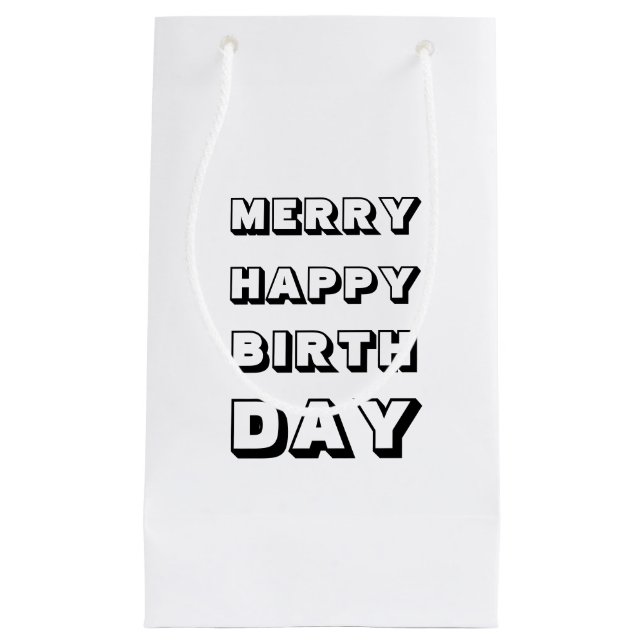 Sacola Para Presentes Pequena Feliz Feliz Aniversário negro Natal branco moderno (Frente)