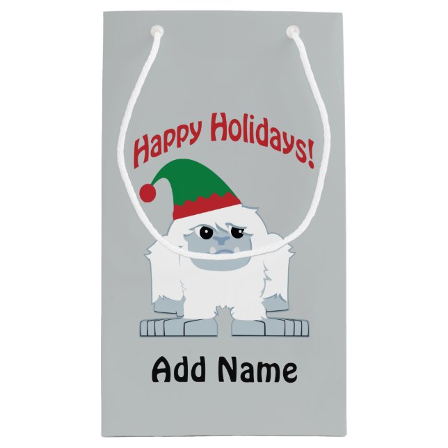 Sacola Para Presentes Pequena Feliz Feriados! Natal Yeti (Verso)