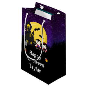 Sacola Para Presentes Pequena Feliz Festa de Halloween Vampiros Roxo