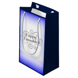 Sacola Para Presentes Pequena Feliz Hanukkah com fundo azul branco de 2 tons
