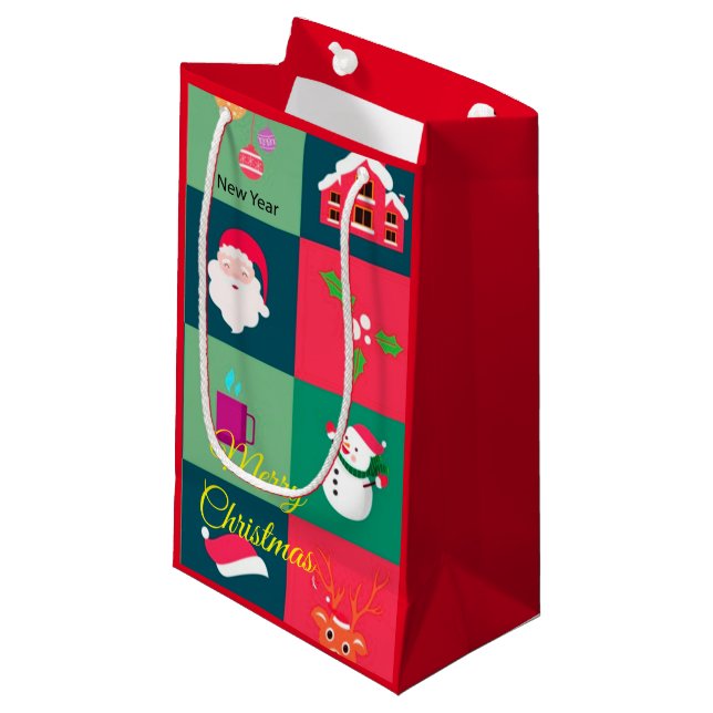 Sacola Para Presentes Pequena Feliz Natal (Frente inclinada)