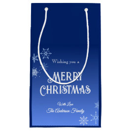 Sacola Para Presentes Pequena Feliz Natal Azul Moderno Floco de Neve