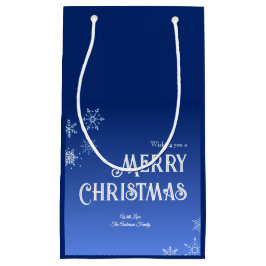 Sacola Para Presentes Pequena Feliz Natal Azul Moderno Floco de Neve