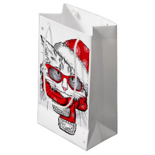 Sacola Para Presentes Pequena Feliz Natal branco bonito do gato