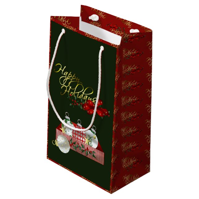 Sacola Para Presentes Pequena Feliz Natal de Férias (Verso inclinado)