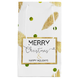 Sacola Para Presentes Pequena Feliz Natal Dourado - Pequeno Saco Presente com Sc