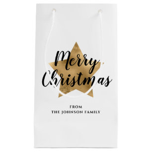 Sacola Para Presentes Pequena Feliz Natal Dourado Star
