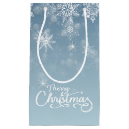 Sacola Para Presentes Pequena Feliz Natal Flocos de Neve Feriado Azul