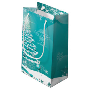 Sacola Para Presentes Pequena Feliz Natal Flocos de Neve Flores de Árvore e Estr