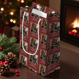 Sacola Para Presentes Pequena Feliz Natal Foto Vermelha de Férias