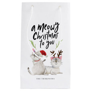 Sacola Para Presentes Pequena Feliz Natal Gatinho Papais noeis Antlers
