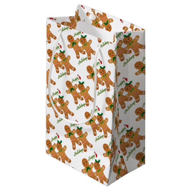 Sacola Para Presentes Pequena Feliz Natal Gingercake Man Boy (Frente inclinada)