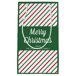 Sacola Para Presentes Pequena Feliz Natal Listrado Verde Clássico 