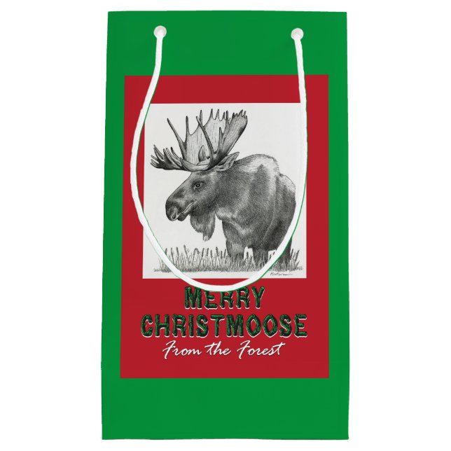 Sacola Para Presentes Pequena Feliz Natal Moose (Frente)