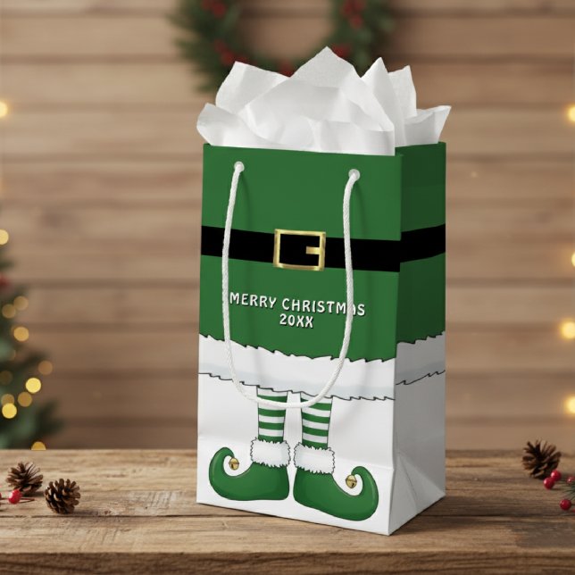 Sacola Para Presentes Pequena Feliz Natal Papais noeis Elf Holiday Green (Merry Christmas Santa Elf Holiday Green Small Gift Bag
)
