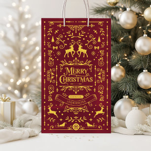 Sacola Para Presentes Pequena Feliz Natal Red Classic Pattern Gift Bag