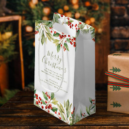 Sacola Para Presentes Pequena Feliz Natal Red Holly Greenery Personalizado