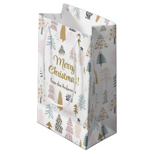 Sacola Para Presentes Pequena Feliz Natal Rustic Farmhouse Árvores de inverno