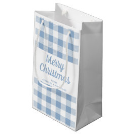 Sacola Para Presentes Pequena Feliz Natal Xadrez Azul Moderno