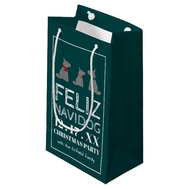 Sacola Para Presentes Pequena Feliz Navidog, Estilo Espanhol de Natal (Frente inclinada)