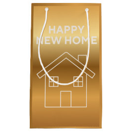 Sacola Para Presentes Pequena Feliz Nova Casa - fundo gradiente dourado