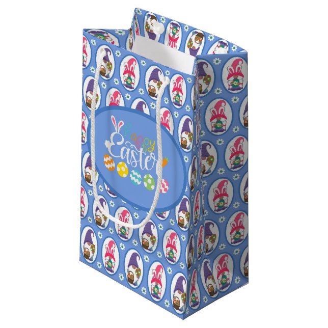 Sacola Para Presentes Pequena Feliz Páscoa Gnomos  (Frente inclinada)