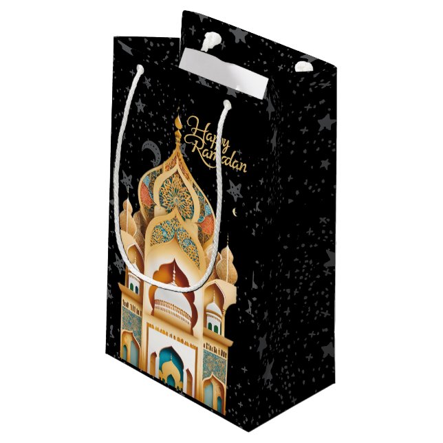 Sacola Para Presentes Pequena feliz Ramadã (Verso inclinado)