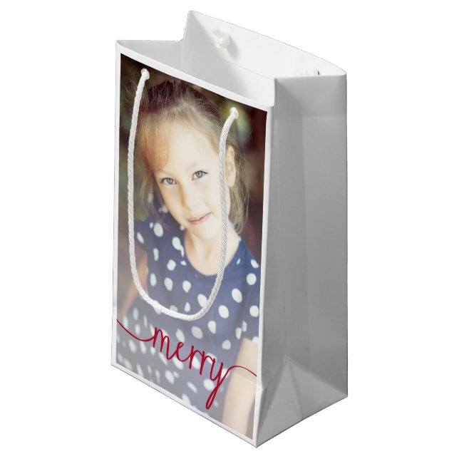 Sacola Para Presentes Pequena Feliz Script Custom Photo Gift Bag / Red (Frente inclinada)