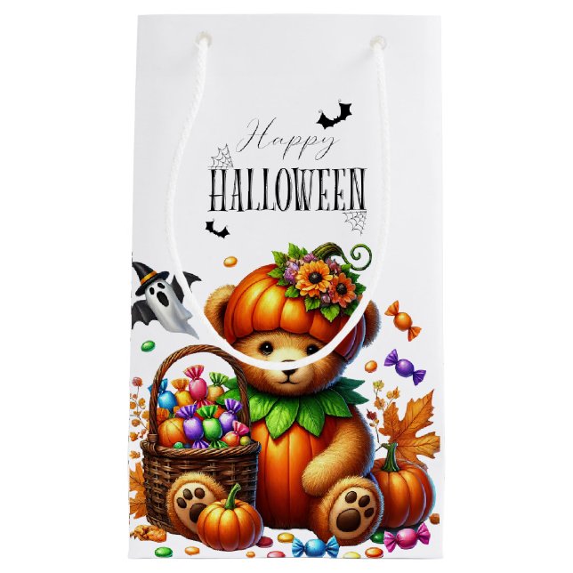 Sacola Para Presentes Pequena Feliz Urso de Mágico Helloween (Frente)