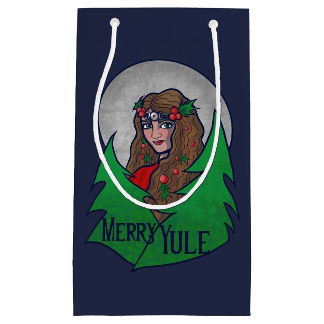 Sacola Para Presentes Pequena Feliz Yule Goddess Art Pagan e Wiccan Yule (Frente)