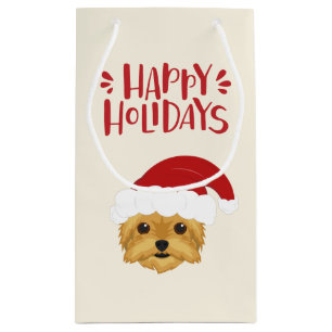 Sacola Para Presentes Pequena Felizes Feriados - Feriados Cute Yorkshire Terrier