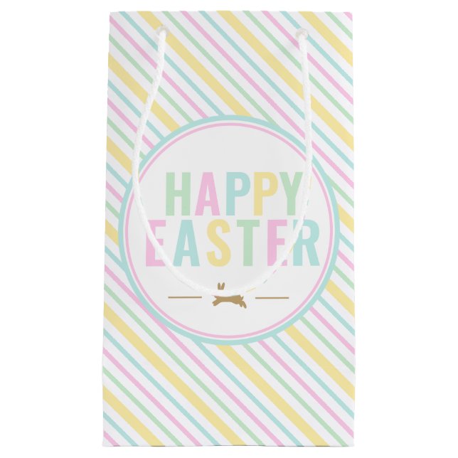 Sacola Para Presentes Pequena Felz pascoa Coelho Pastel Stripe (Frente)
