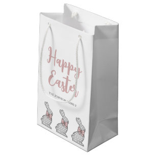 Sacola Para Presentes Pequena Felz pascoa de coelho rosa-claro