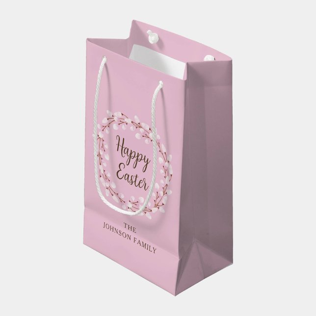 Sacola Para Presentes Pequena Felz pascoa Pussy Selvagem, Rosa-Rosa, (Cute Pink Pussy Willow Happy Easter Small Gift Bag)