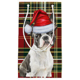 Sacola Para Presentes Pequena Feriado Boston Terrier Dog Festivo Xadrez Natal