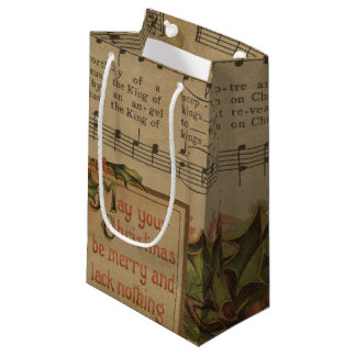Sacola Para Presentes Pequena Feriado da folha de música do natal vintage