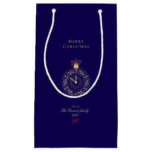 Sacola Para Presentes Pequena Feriado de Natal Azul do Marinho de Música Vintage