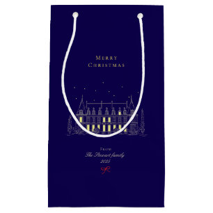 Sacola Para Presentes Pequena Feriado de Natal Azul do Marinho de Música Vintage