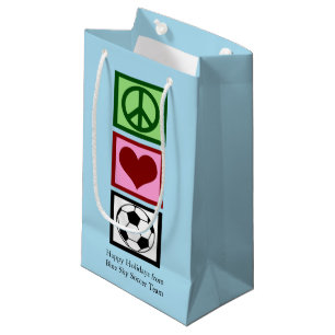 Sacola Para Presentes Pequena Feriado Personalizado Azul do Futebol de Paz e Amo