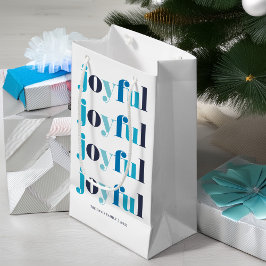 Sacola Para Presentes Pequena Feriado Personalizado "Joyful" Azul de inverno