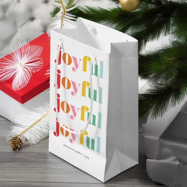 Sacola Para Presentes Pequena Feriado Personalizado "Joyful" Multicolor divertid (Criador carregado)
