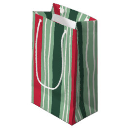 Sacola Para Presentes Pequena Férias de Listras Vermelhas e Verdes Desenhadas à