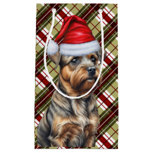 Sacola Para Presentes Pequena Férias Fronteira Terrier e Xadrez Festiva Natal
