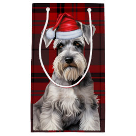 Sacola Para Presentes Pequena Férias Schnauzer Cachorro Férias Xadrez Natal