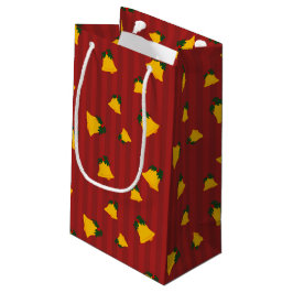 Sacola Para Presentes Pequena Ferro Natal Dourado Listra Vermelha Sininhos Natal