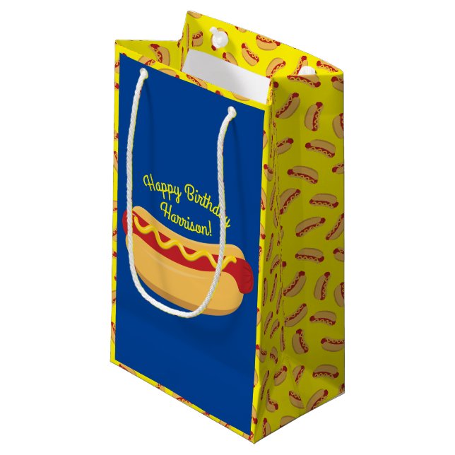 Sacola Para Presentes Pequena Festa de Aniversário de criança de Cachorro Quente (Frente inclinada)