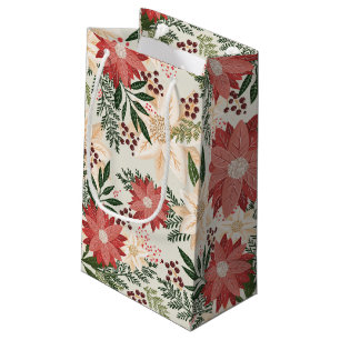 Sacola Para Presentes Pequena Festa de Natal de Poinsettia Pintada Moderna
