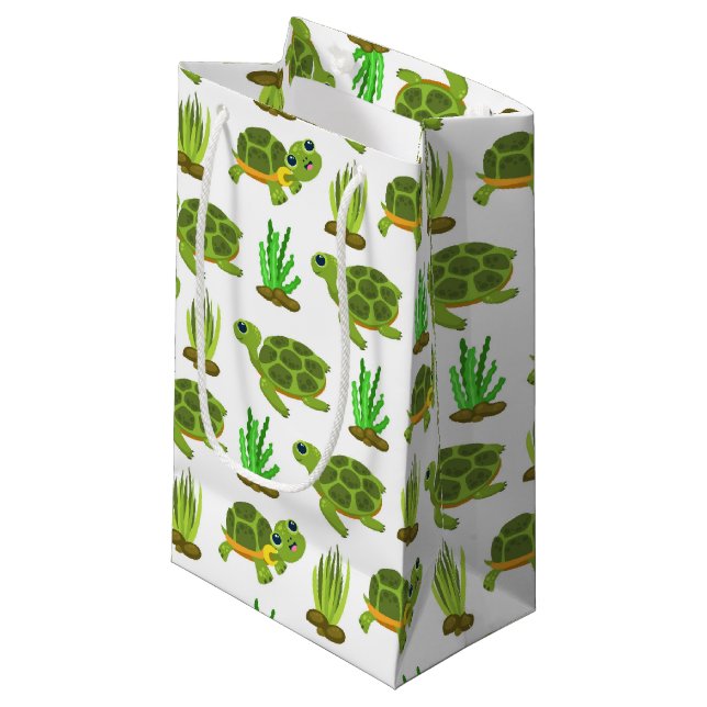 Sacola Para Presentes Pequena Festa de tartaruga-de-praia (Frente inclinada)