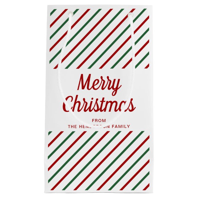Sacola Para Presentes Pequena Festivo Red E Green Strips Natal (Frente)