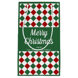 Sacola Para Presentes Pequena Festivo Verde E Padrão Vermelho Feliz Natal